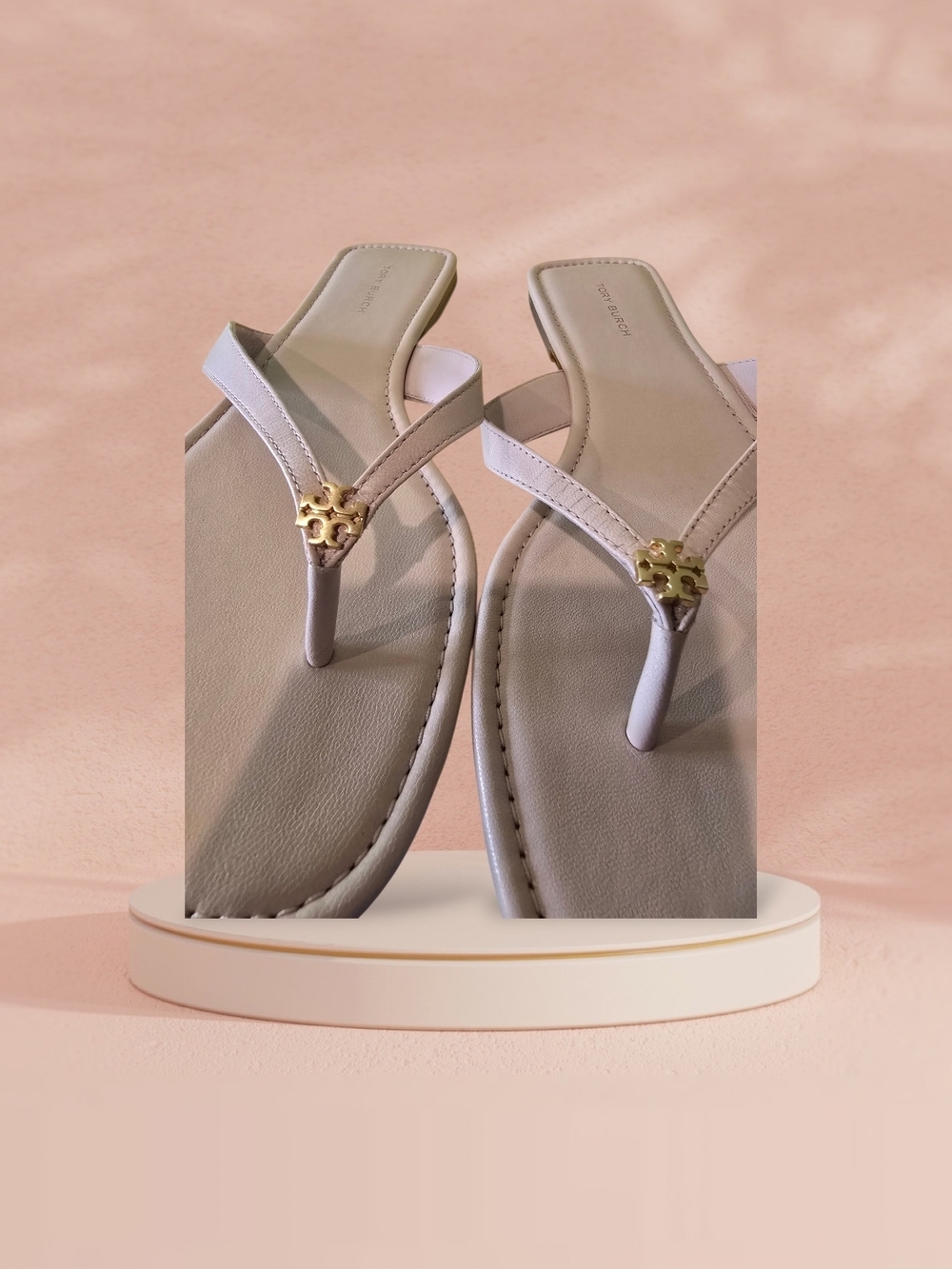 Tory Burch Women's Light Taupe Leather Thong Sandals - Picture 4 of 8